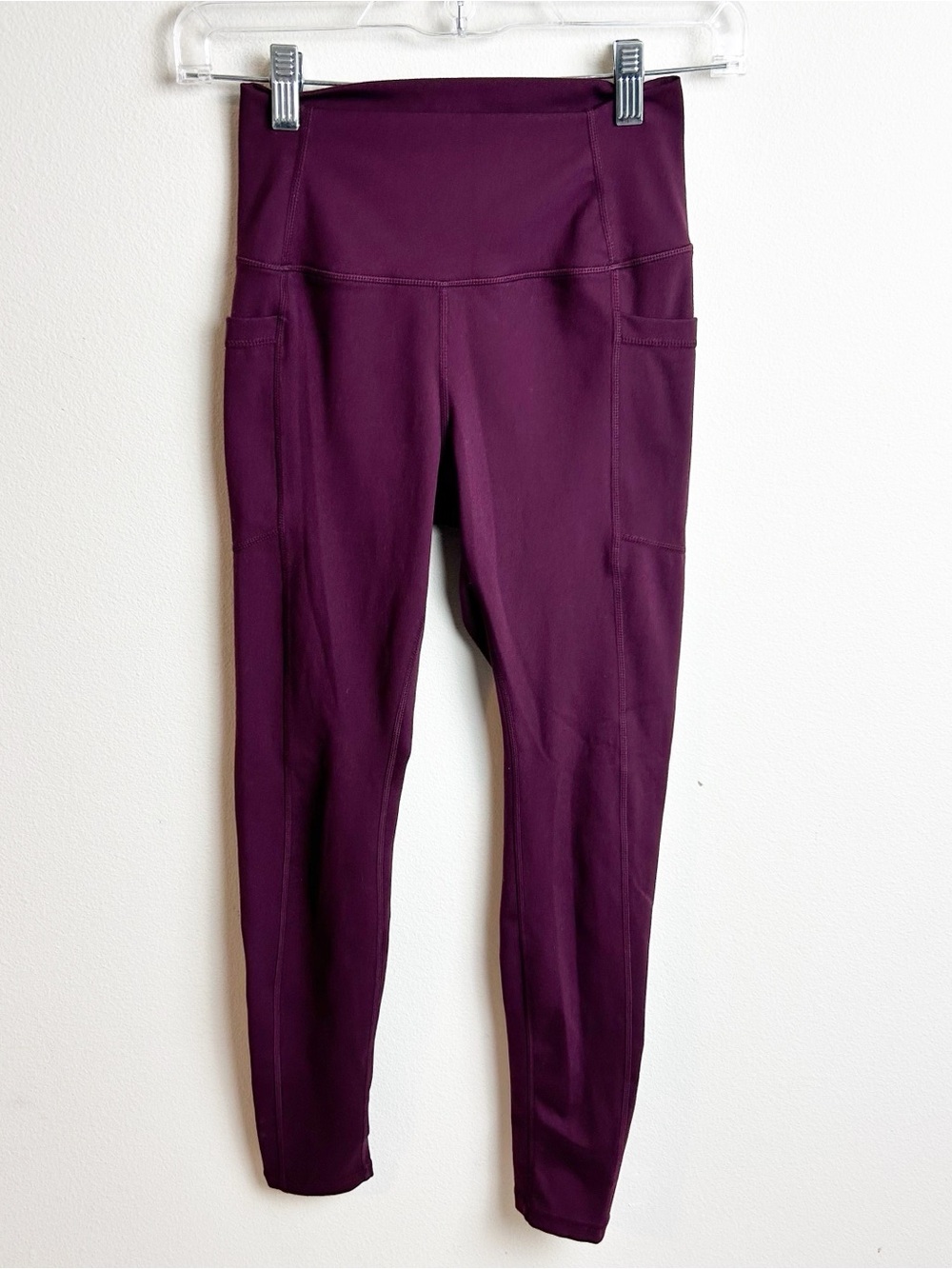 Ethos High Waist Leggings Burgundy Merlot Side Pocket Sz S
